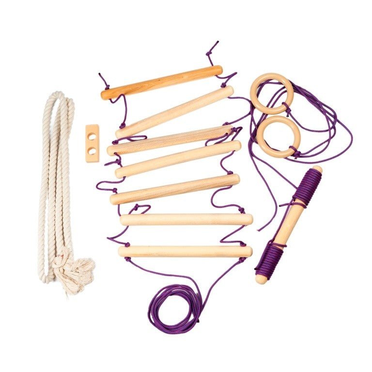 Sportbaby Kinder 2 Wooden Wall Bars with Pull-Up Bar & Rope Accessories - Tiny Tugz™