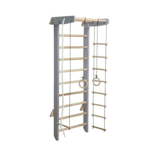 Sportbaby Standard Grey 2 Wooden Wall Bars with Pull-Up Bar & Rope Accessories - Tiny Tugz™