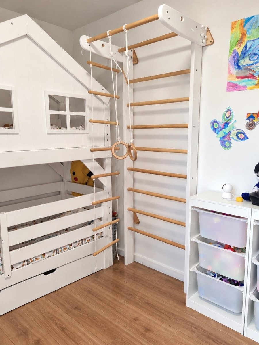 Sportbaby Standard Umka 2 Wooden Wall Bars with Pull-Up Bar & Rope Accessories - Tiny Tugz™