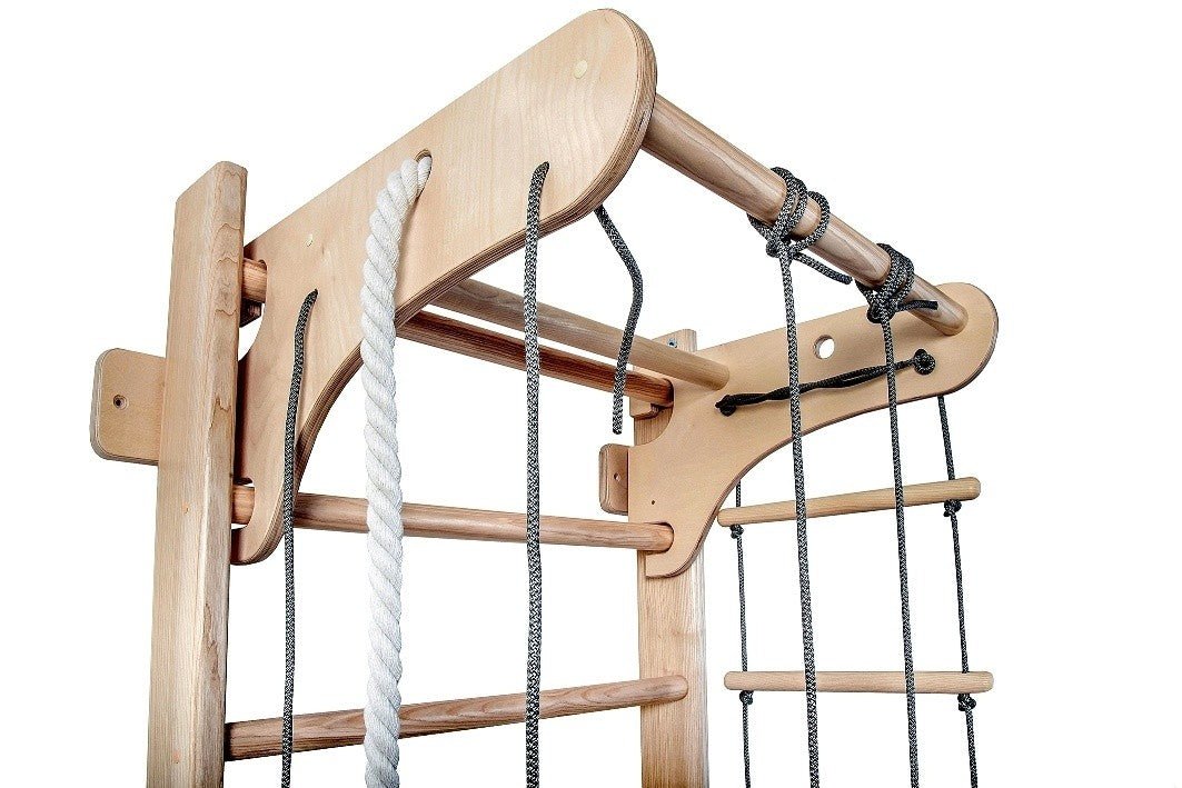 Sportbaby Universal 2 Wooden Wall Bars with Pull-Up Bar & Rope Accessories - Tiny Tugz™