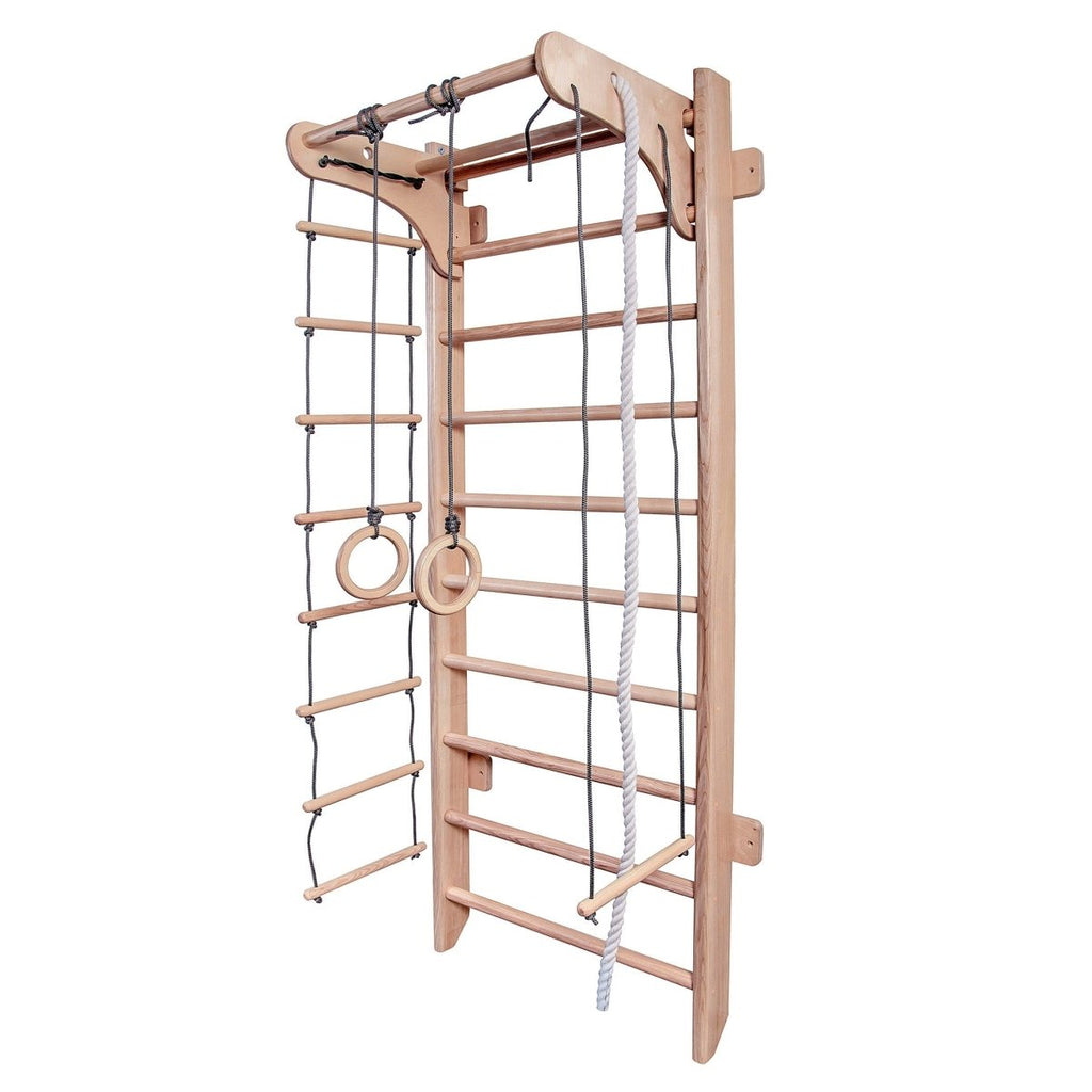 Sportbaby Universal 2 Wooden Wall Bars with Pull-Up Bar & Rope Accessories - Tiny Tugz™
