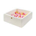 Square Bouclé Foam Ball Pit with 200 Balls, 90 cm - White, Pink, White & Yellow Balls - Tiny Tugz™