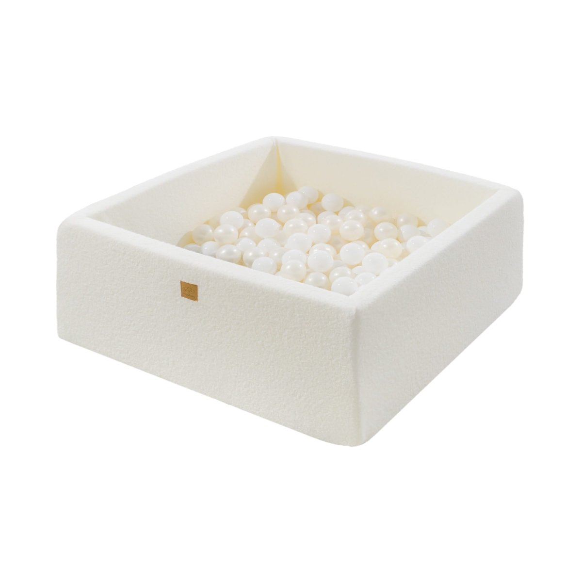 Square Bouclé Foam Ball Pit with 200 Balls, 90 cm - White, White Pearl Balls - Tiny Tugz™