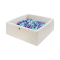 Square Bouclé Foam Ball Pit with 400 Balls, 110 cm - White, Blue & Purple Balls - Tiny Tugz™