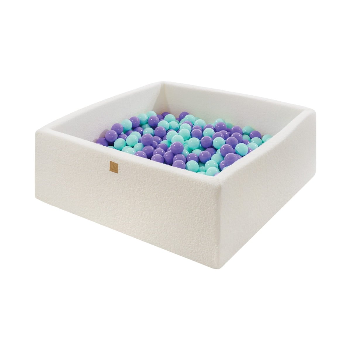 Square Bouclé Foam Ball Pit with 400 Balls, 110 cm - White, Blue & Purple Balls - Tiny Tugz™