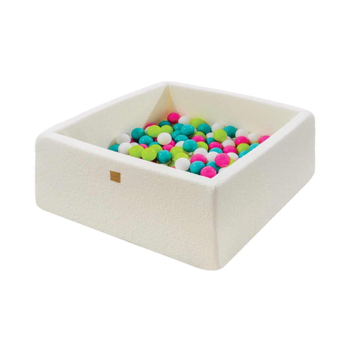 Square Bouclé Foam Ball Pit with 400 Balls, 110 cm - White, Green, Blue, White & Pink Balls - Tiny Tugz™