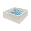 Square Bouclé Foam Ball Pit with 400 Balls, 110 cm - White, Grey, Blue & White Balls - Tiny Tugz™
