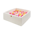 Square Bouclé Foam Ball Pit with 400 Balls, 110 cm - White, Pink, White & Yellow Balls - Tiny Tugz™