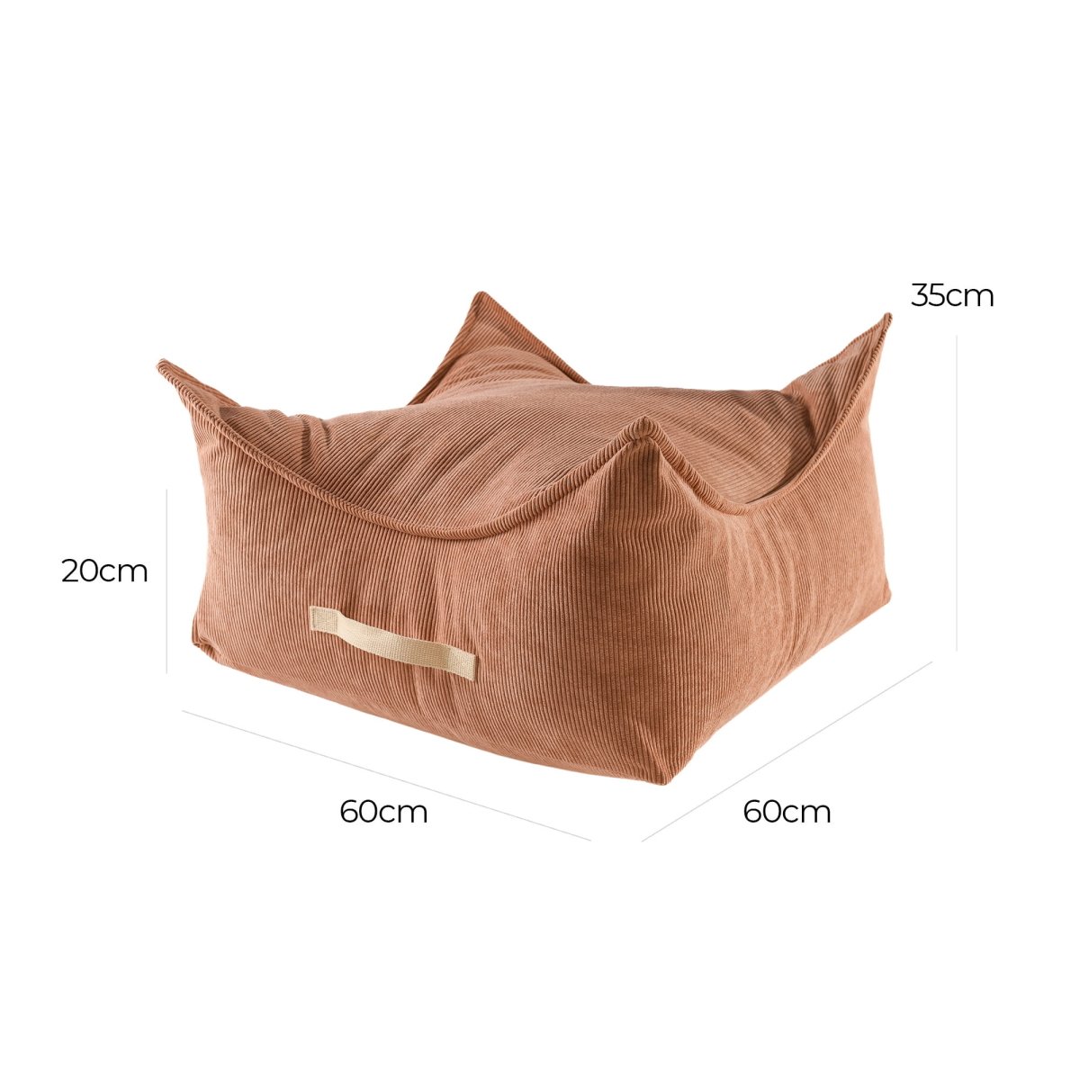 Square Floor Pouf for Kids - Corduroy, 60 x 60 cm (Brick) - Tiny Tugz™