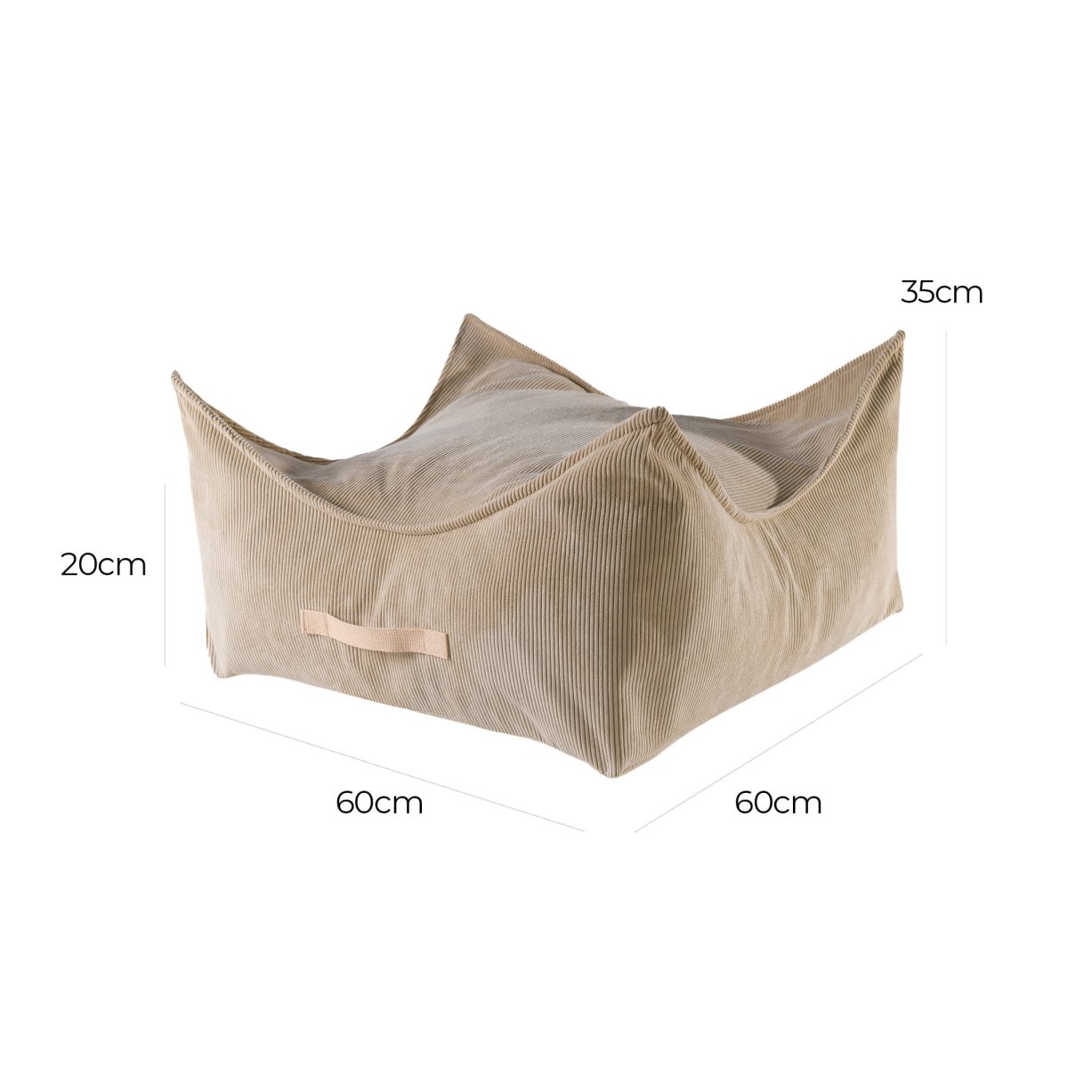 Square Floor Pouf for Kids - Corduroy, 60 x 60 cm (Sand) - Tiny Tugz™