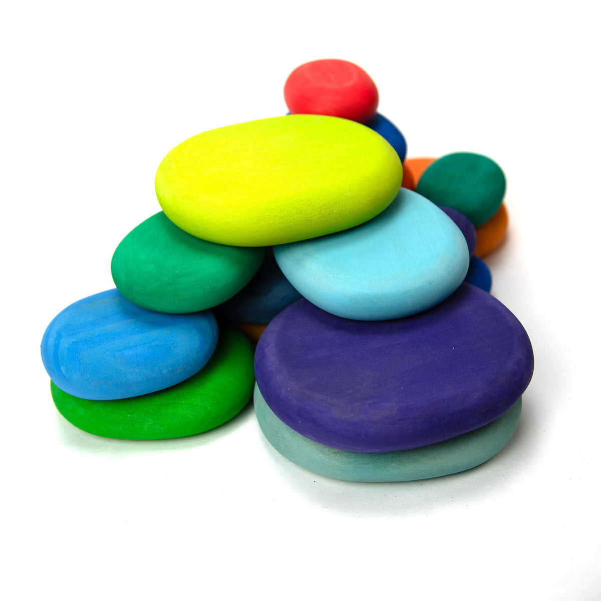 Wooden Toy - Colored Wooden Stacking Stones - 16 Pieces