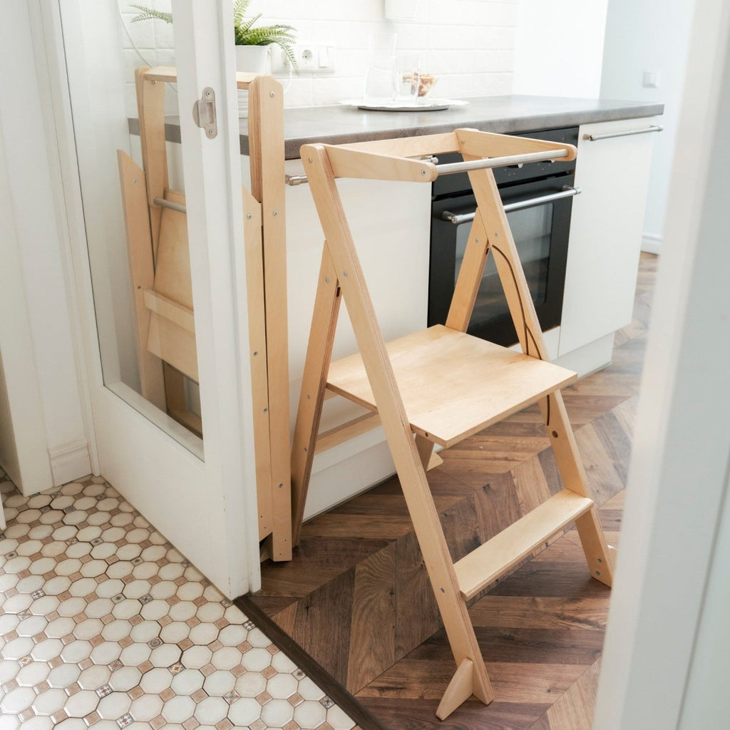 STEP'n'FOLD Foldable Montessori Learning Tower - Natural Wood - Tiny Tugz™