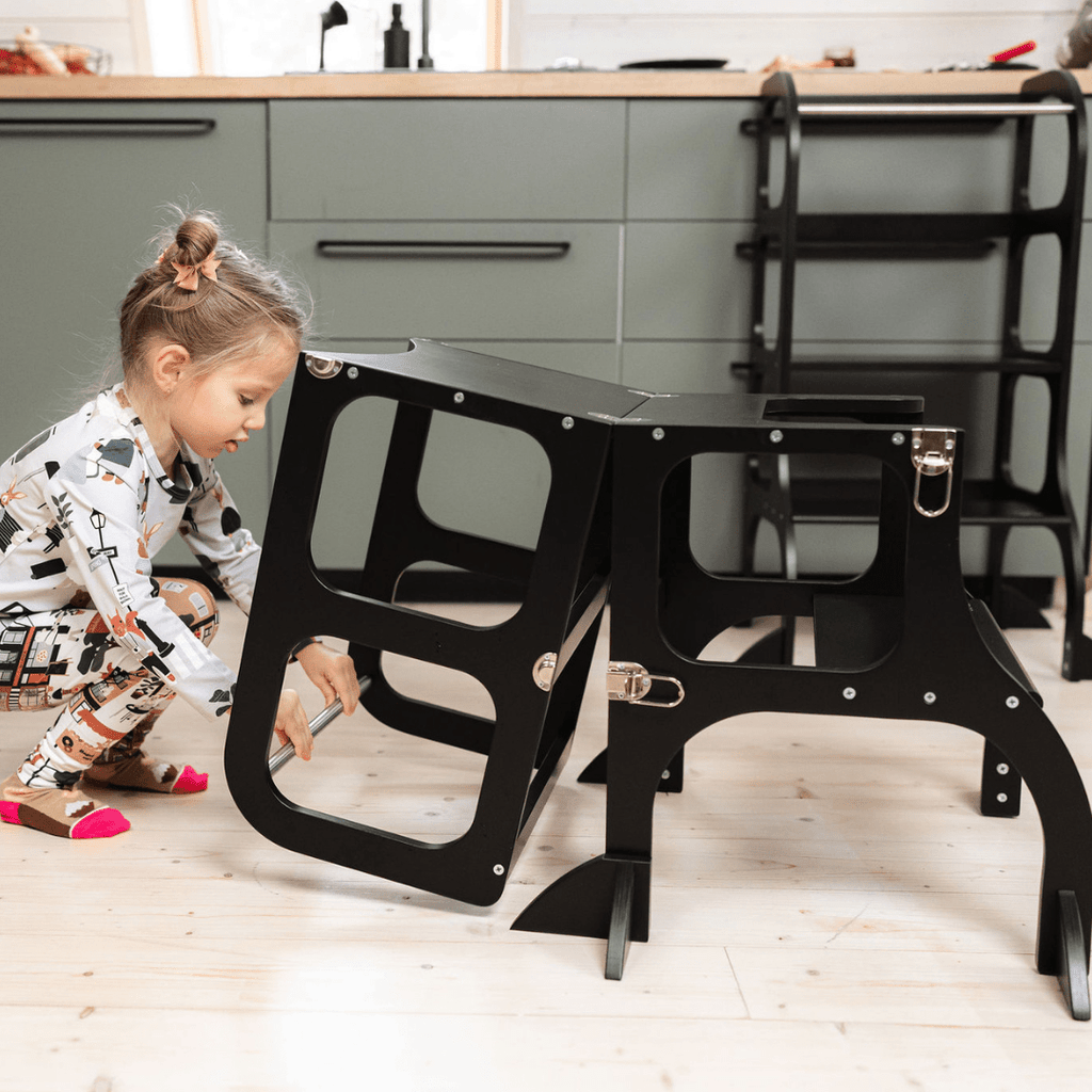 STEP'n'SIT® 2-in-1 Learning Tower & Table - Black - Tiny Tugz™