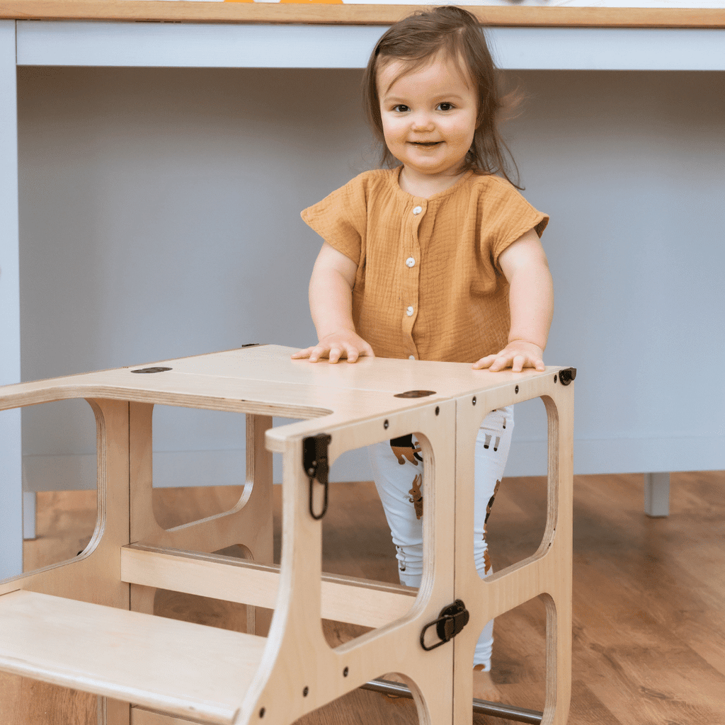 STEP'n'SIT® 2-in-1 Learning Tower & Table - Natural Wood - Tiny Tugz™