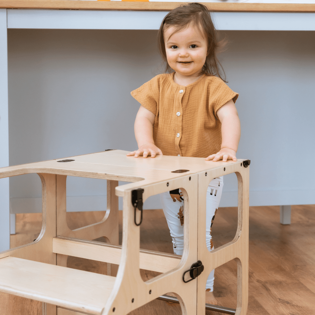 STEP'n'SIT® 2-in-1 Learning Tower & Table - Natural Wood - Tiny Tugz™