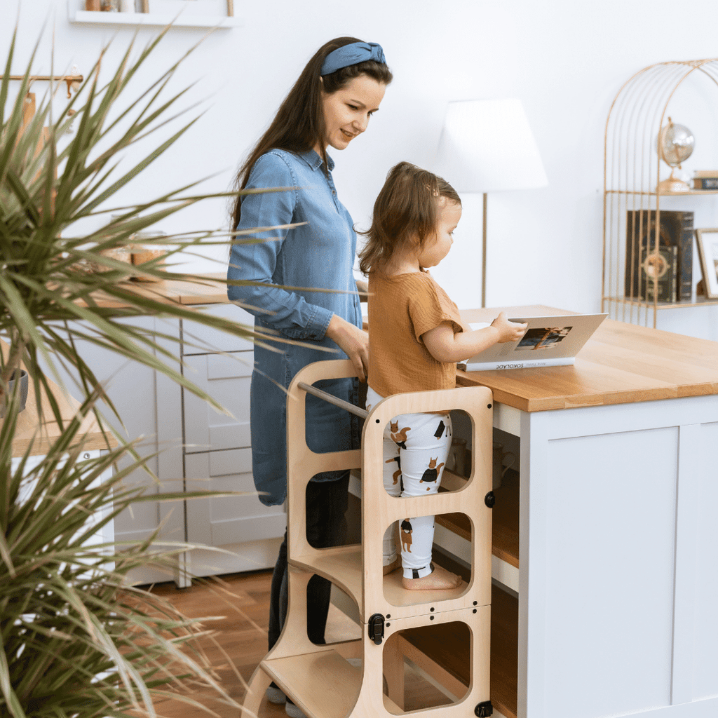 STEP'n'SIT® 2-in-1 Learning Tower & Table - Natural Wood - Tiny Tugz™