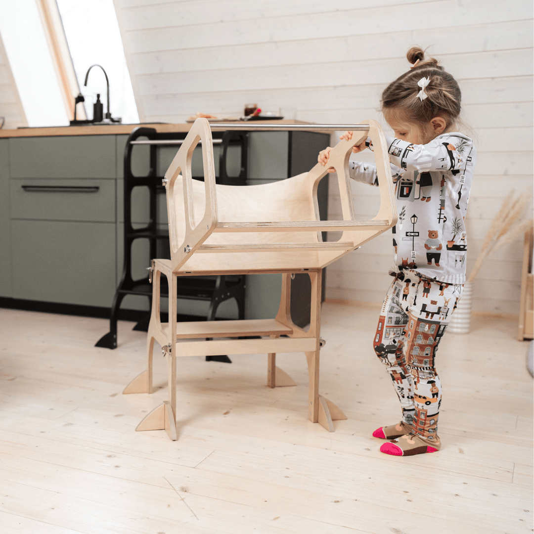 STEP'n'SIT® 2-in-1 Learning Tower & Table - Natural Wood - Tiny Tugz™