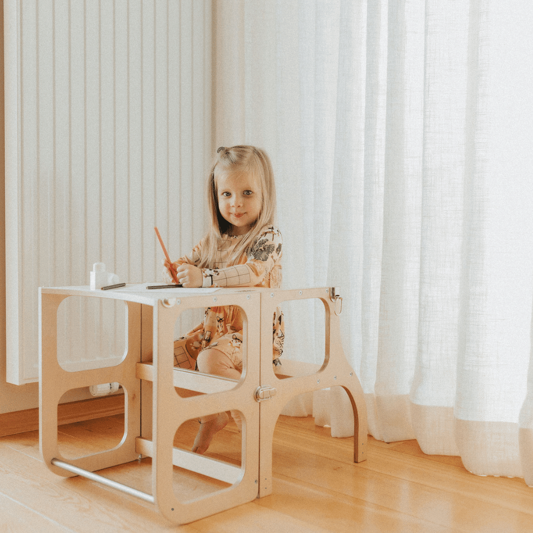 STEP'n'SIT® 2-in-1 Learning Tower & Table - Natural Wood - Tiny Tugz™