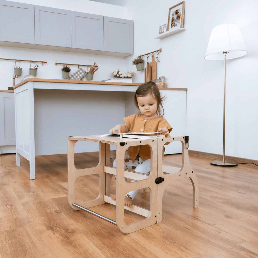 STEP'n'SIT® 2-in-1 Learning Tower & Table - Natural Wood - Tiny Tugz™