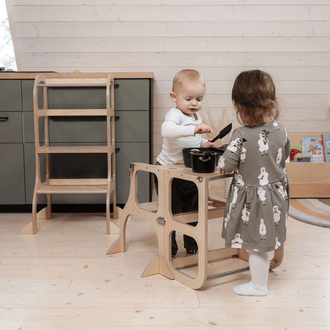 STEP'n'SIT® 2-in-1 Learning Tower & Table - Natural Wood - Tiny Tugz™