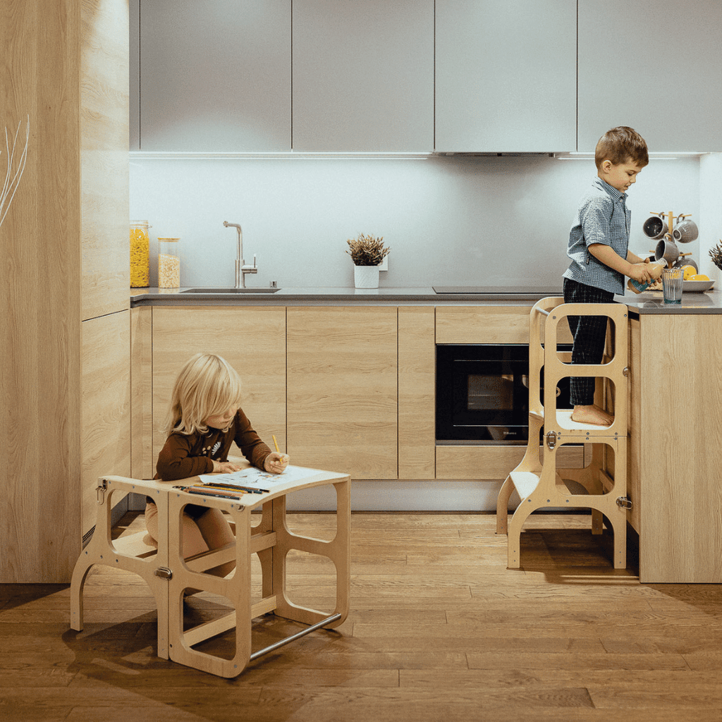 STEP'n'SIT® 2-in-1 Learning Tower & Table - Natural Wood - Tiny Tugz™