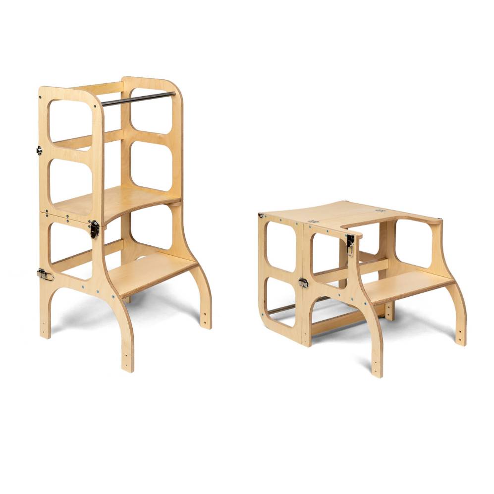 STEP'n'SIT® 2-in-1 Learning Tower & Table - Natural Wood - Tiny Tugz™