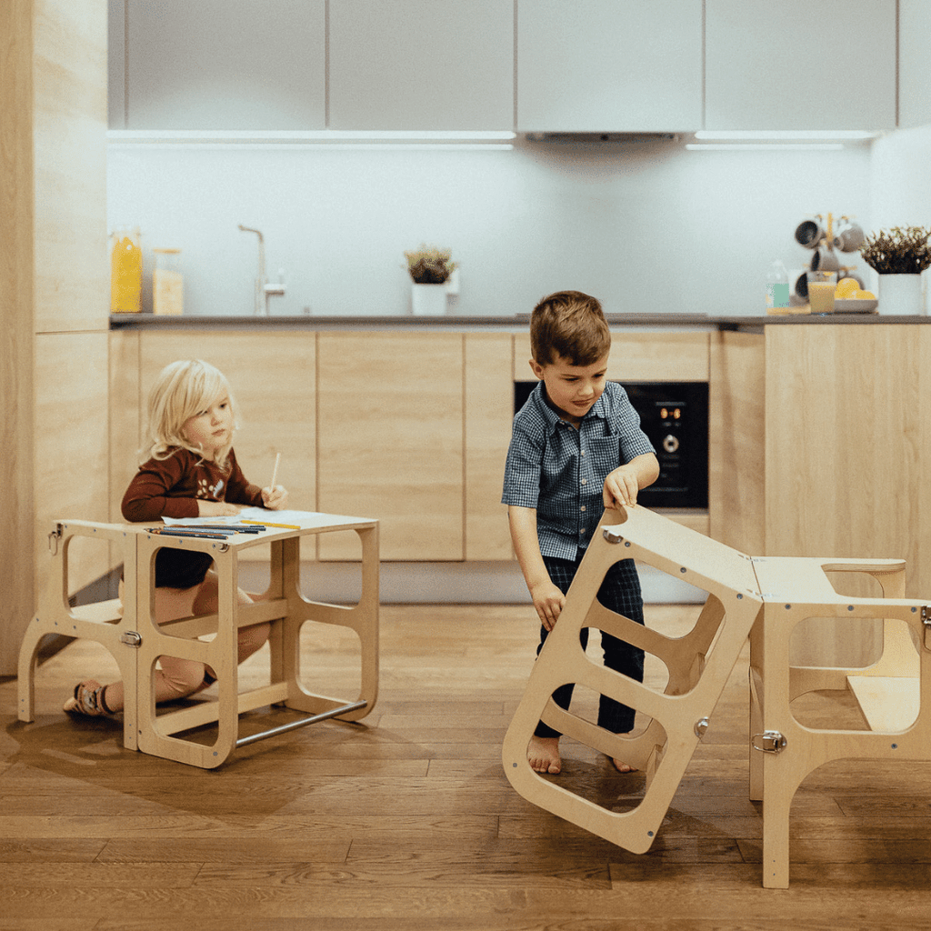 STEP'n'SIT® 2-in-1 Learning Tower & Table - Natural Wood - Tiny Tugz™