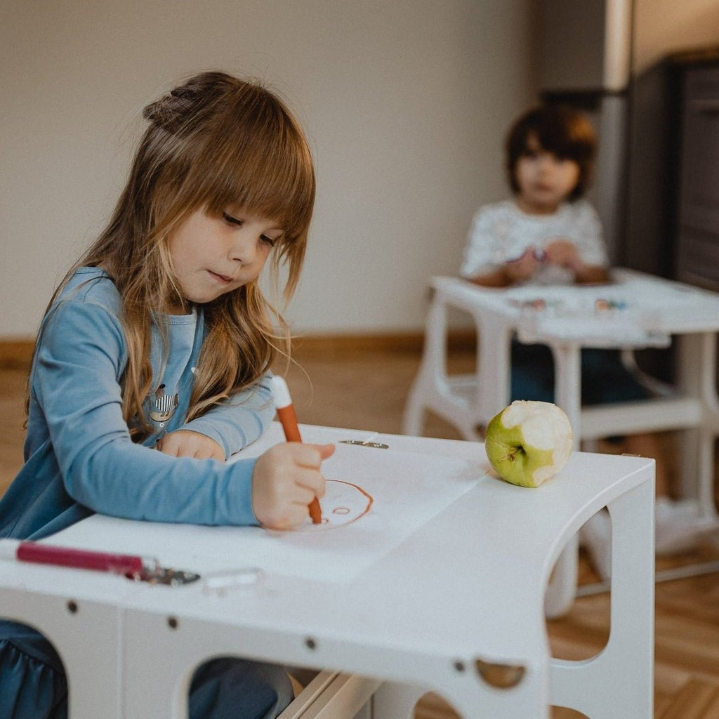 STEP'n'SIT® 2-in-1 Learning Tower & Table - White - Tiny Tugz™