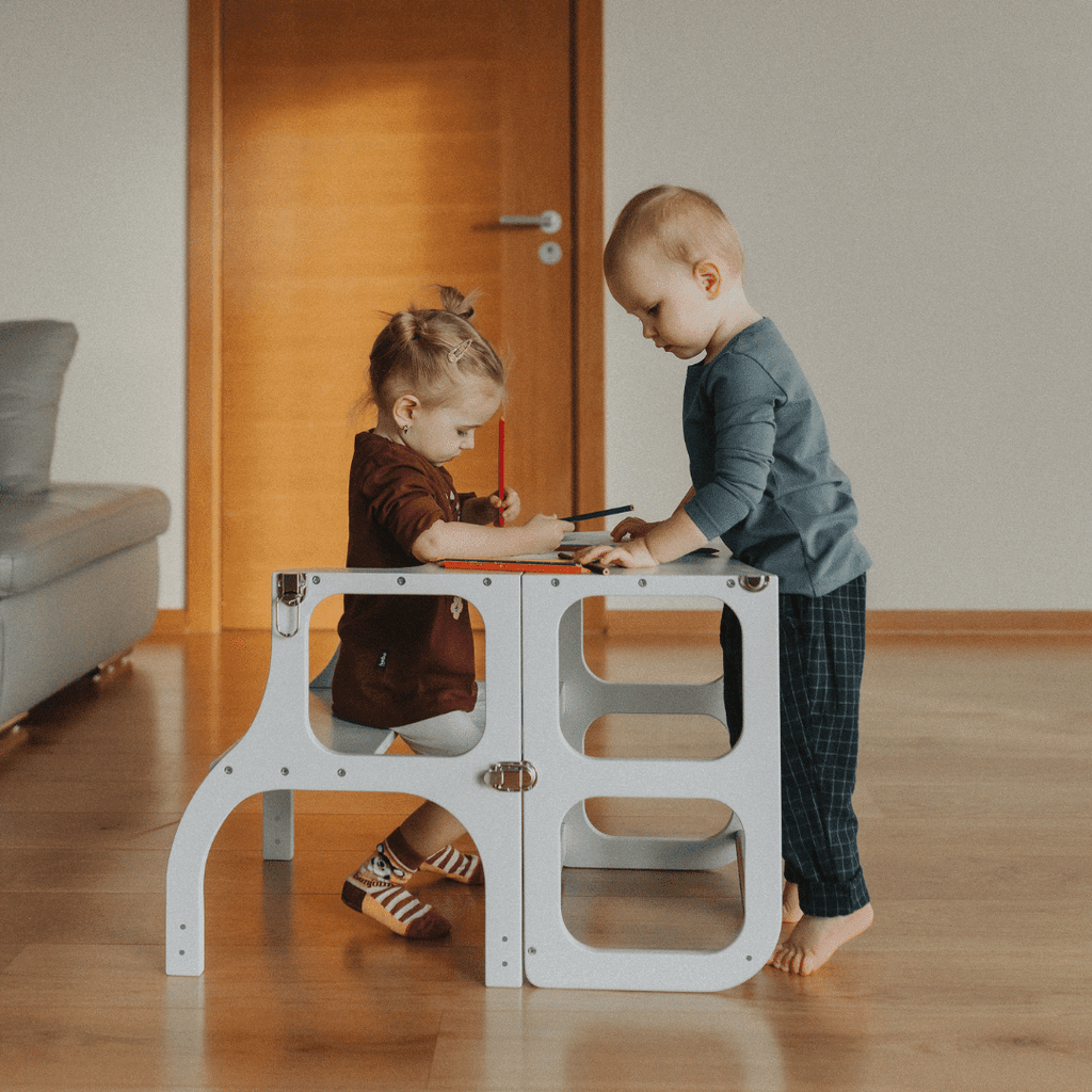 STEP'n'SIT® 2-in-1 Learning Tower & Table - White - Tiny Tugz™