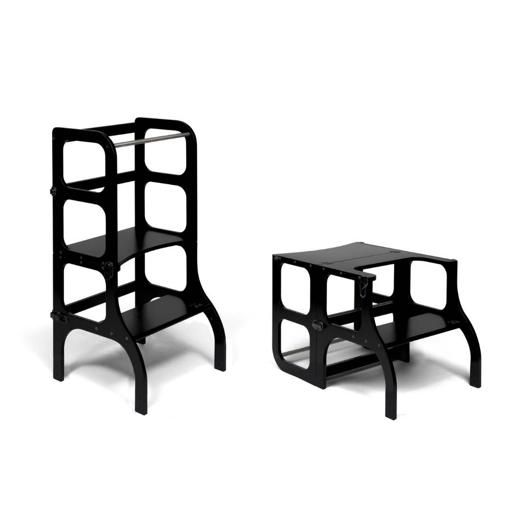 STEP'n'SIT® 2-in-1 Learning Tower & Table with Support Legs - Black - Tiny Tugz™
