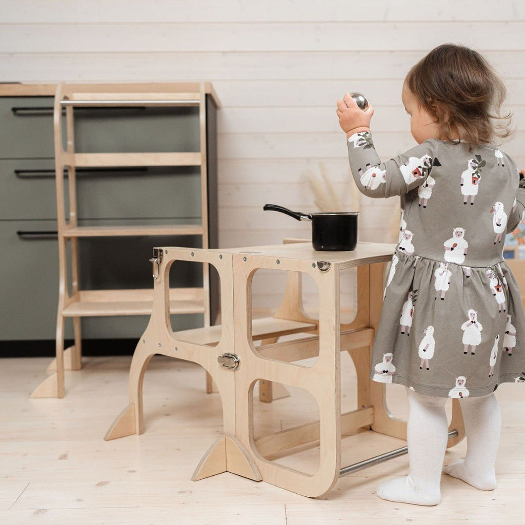 STEP'n'SIT® 2-in-1 Learning Tower & Table with Support Legs - Natural Wood - Tiny Tugz™