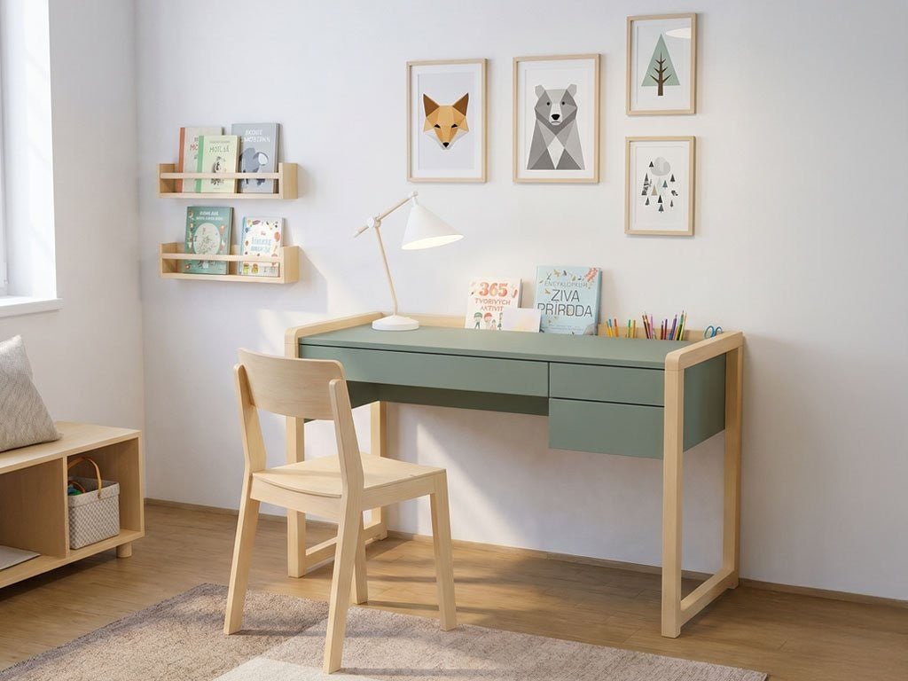 STOLLY Kids' Desk with 3 Drawers & Pencil Holders - 120 cm - Solid Spruce Legs - Tiny Tugz™
