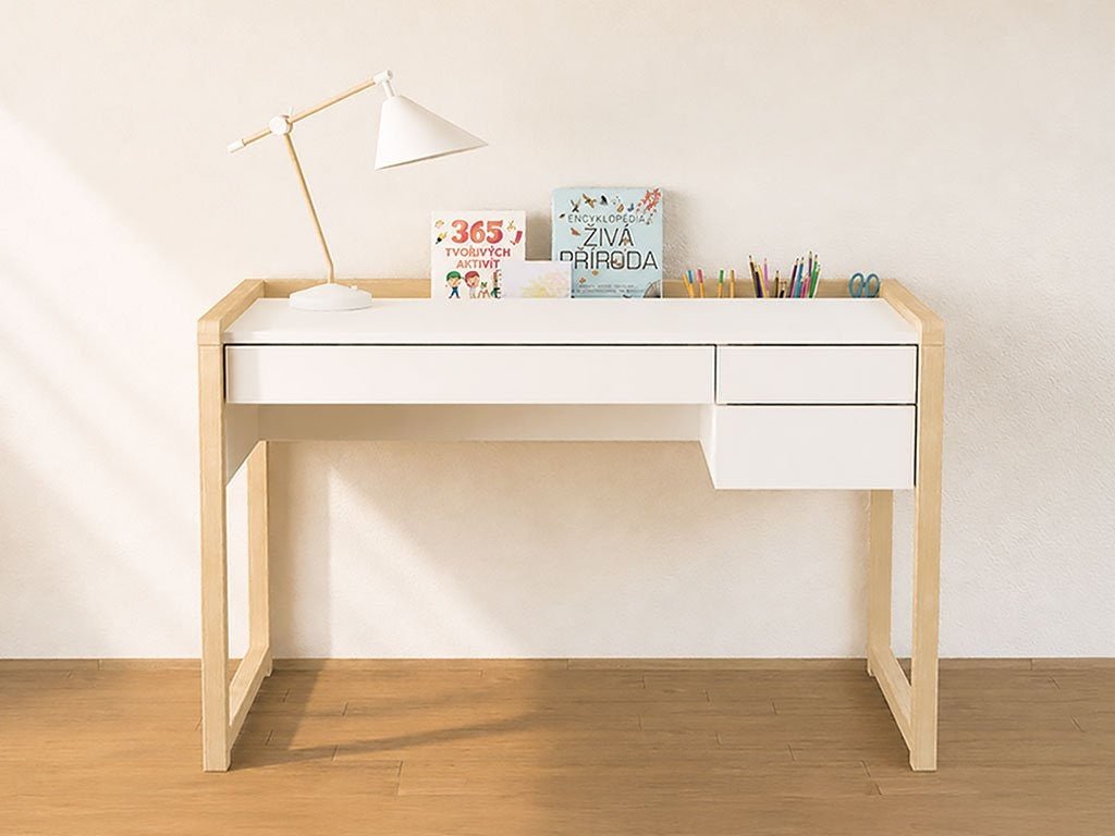 STOLLY Kids' Desk with 3 Drawers & Pencil Holders - 120 cm - Solid Spruce Legs - Tiny Tugz™
