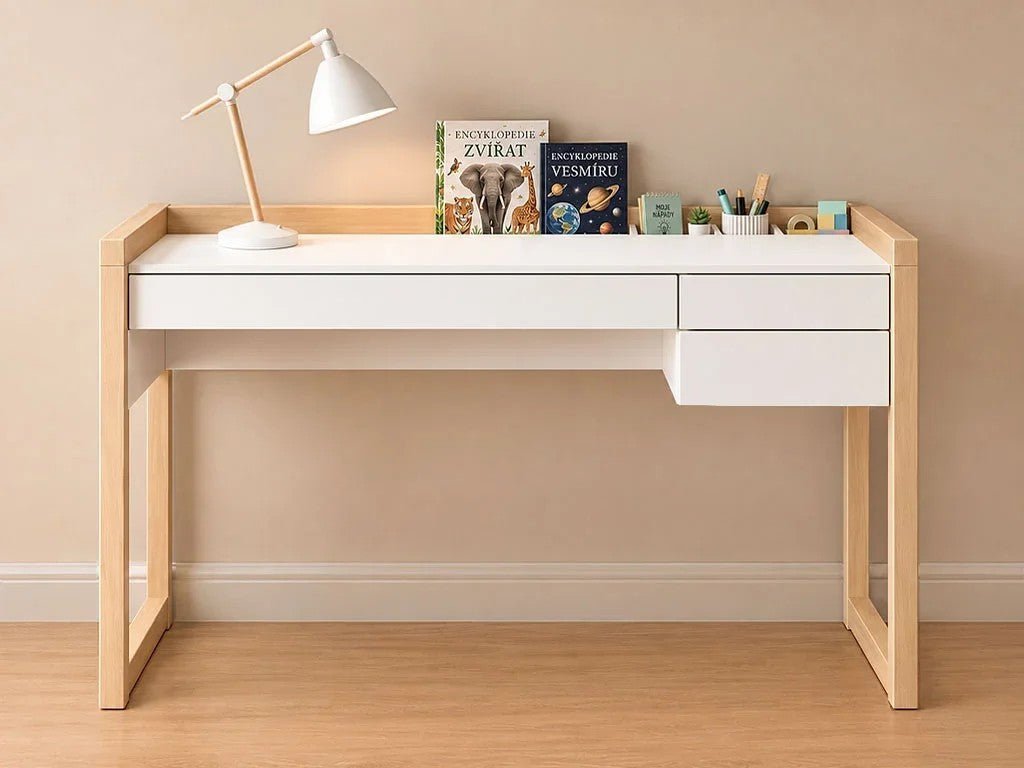 STOLLY Kids' Desk with 3 Drawers & Pencil Holders - 120 cm - Solid Spruce Legs - Tiny Tugz™