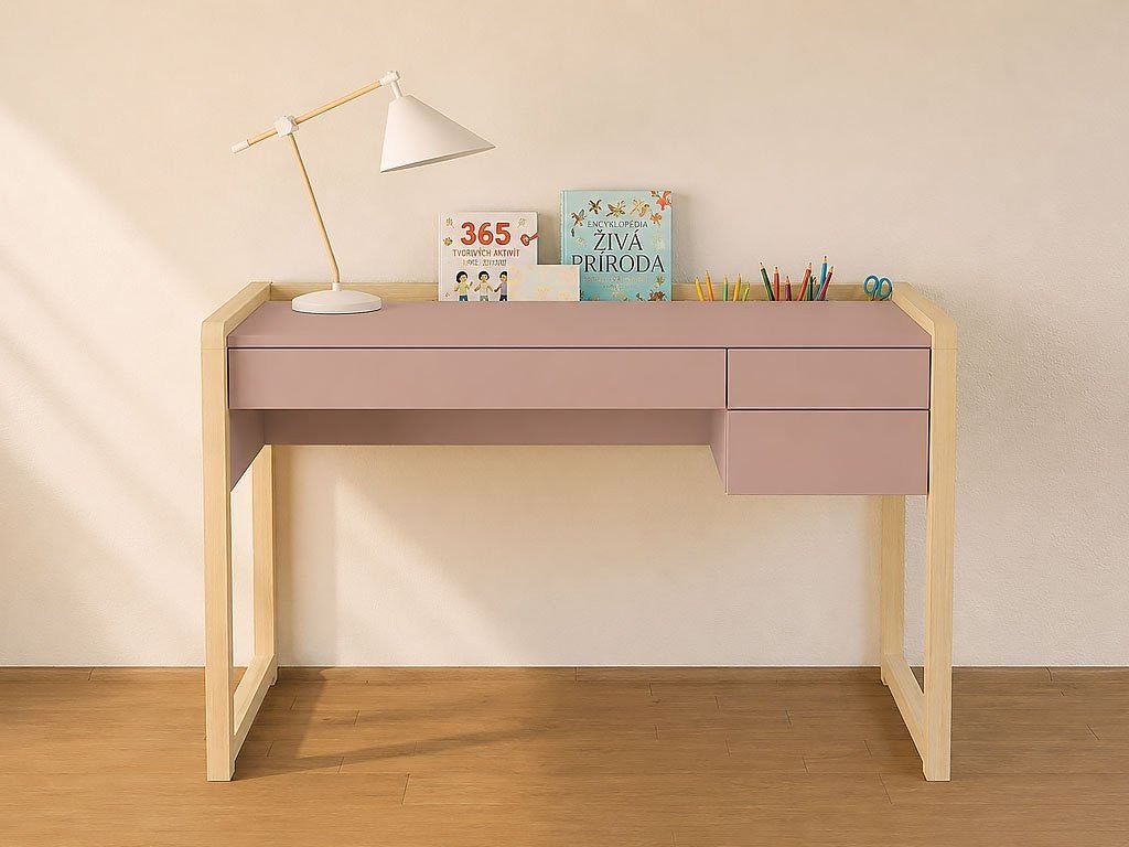 STOLLY Kids' Desk with 3 Drawers & Pencil Holders - 120 cm - Solid Spruce Legs - Tiny Tugz™