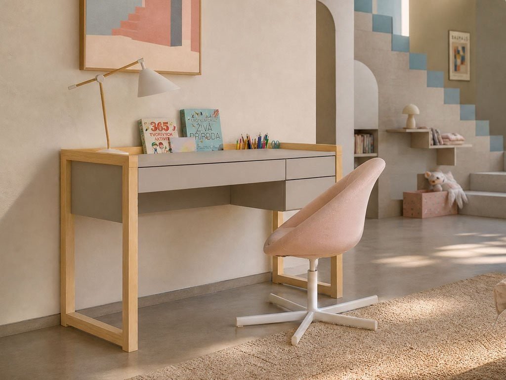 STOLLY Kids' Desk with 3 Drawers & Pencil Holders - 120 cm - Solid Spruce Legs - Tiny Tugz™