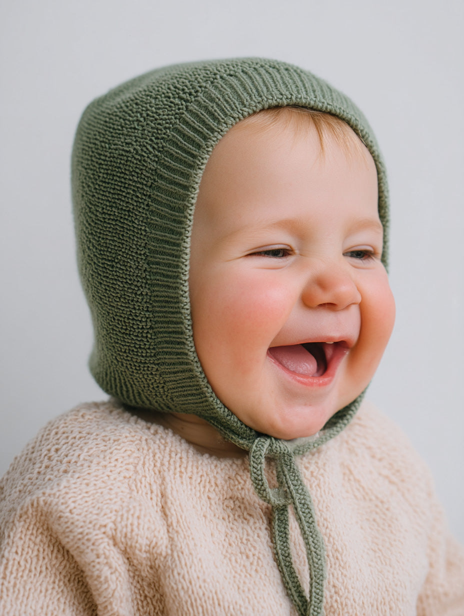 Knitted Wool Baby Bow Hat - Merino Wool - Harper