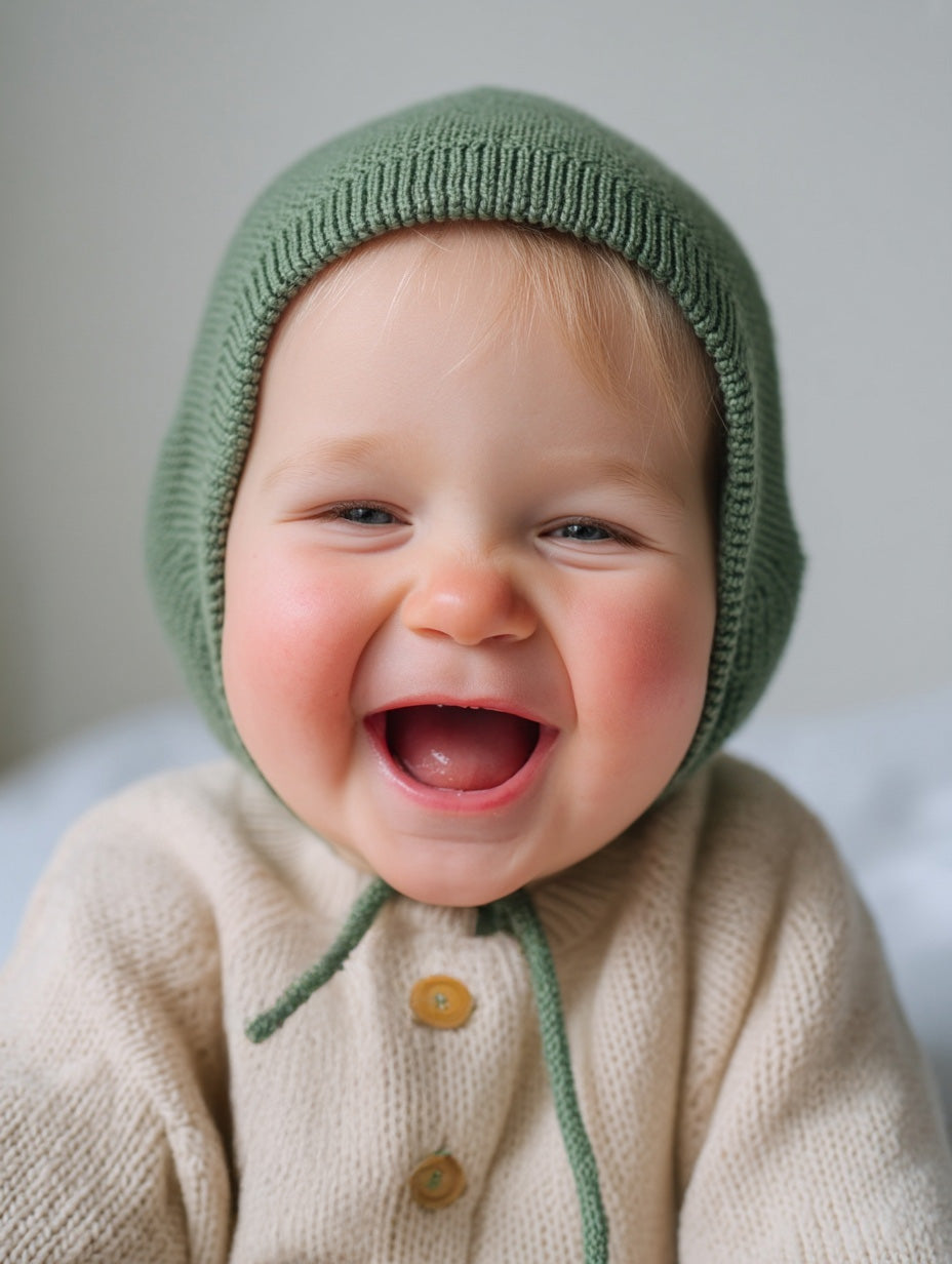 Knitted Wool Baby Bow Hat - Merino Wool - Harper