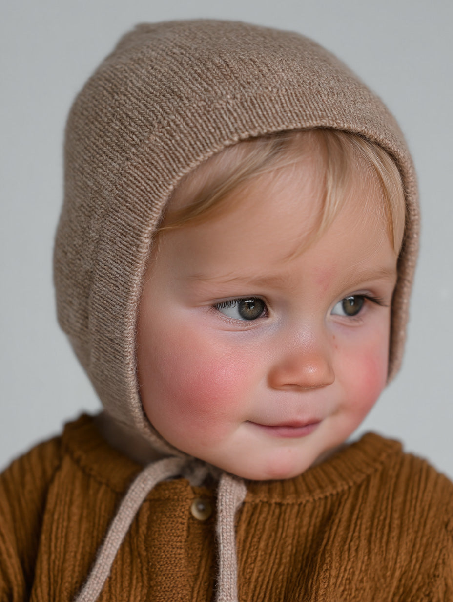 Knitted Wool Baby Bow Hat - Merino Wool - Cobble