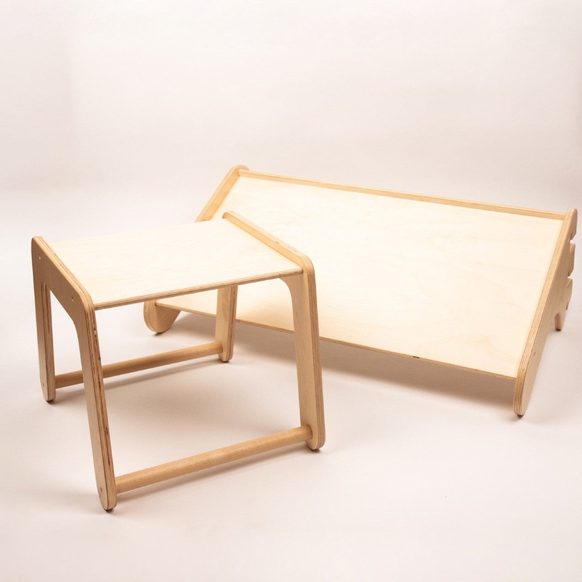 Table & Chair Add-On for 2-in-1 Triangle Climber & Swedish Wall – Natural Wood - Tiny Tugz™