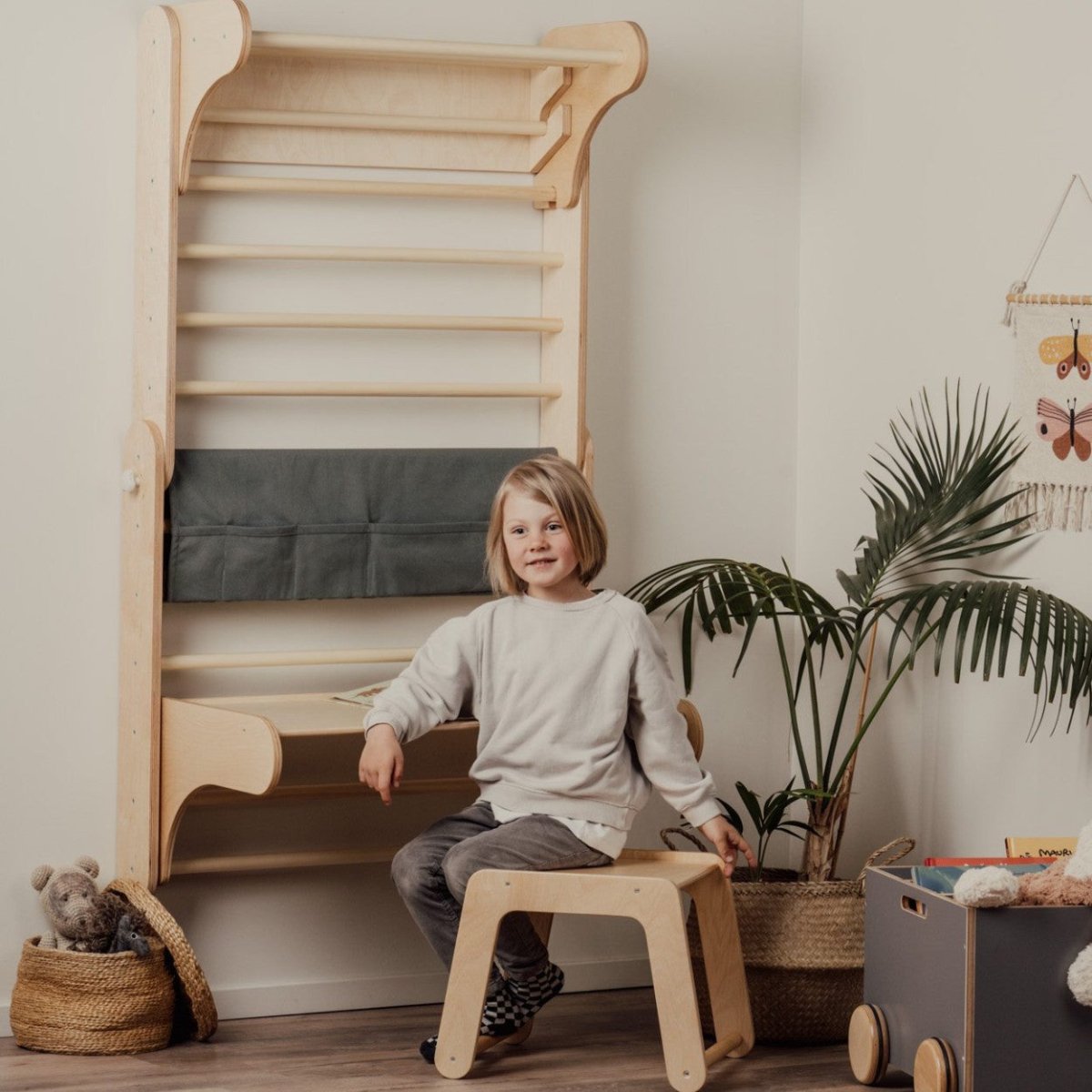Table & Chair Add-On for 2-in-1 Triangle Climber & Swedish Wall – Natural Wood - Tiny Tugz™