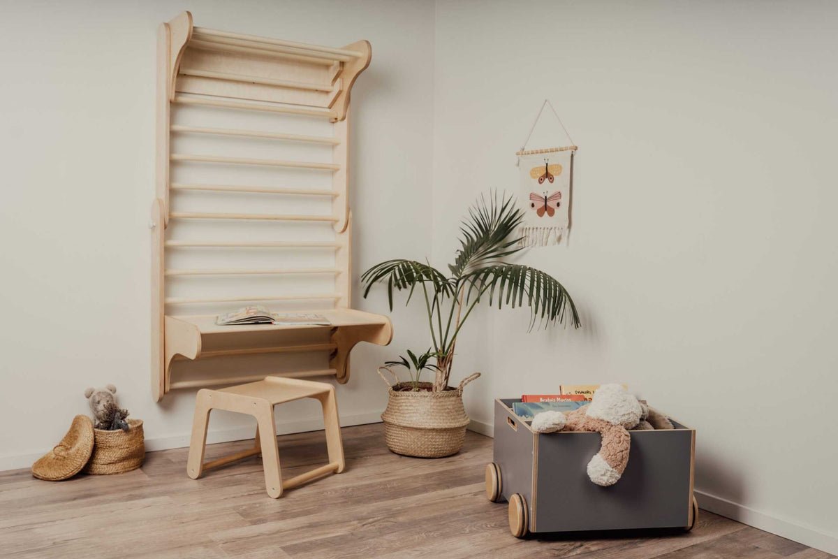Table & Chair Add-On for 2-in-1 Triangle Climber & Swedish Wall – Natural Wood - Tiny Tugz™