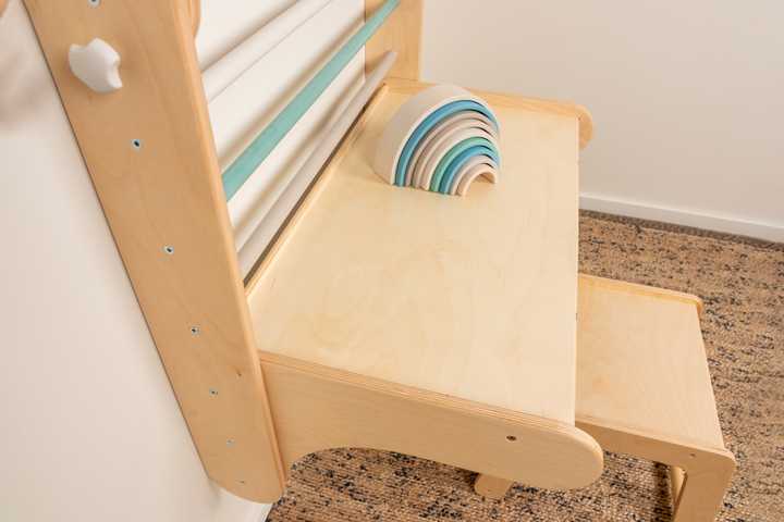 Table & Chair Add-On for 2-in-1 Triangle Climber & Swedish Wall – Natural Wood - Tiny Tugz™