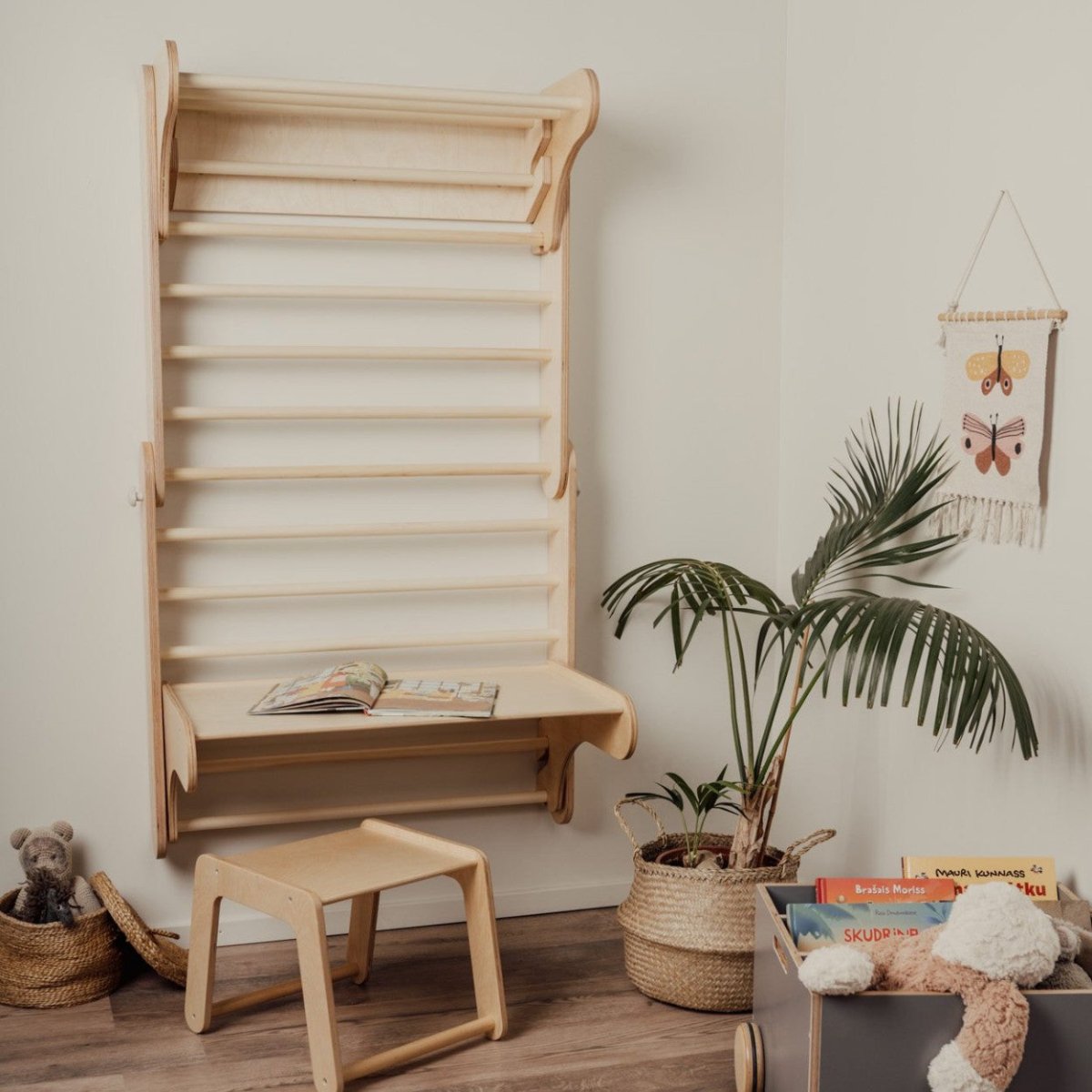 Table & Chair Add-On for 2-in-1 Triangle Climber & Swedish Wall – Natural Wood - Tiny Tugz™
