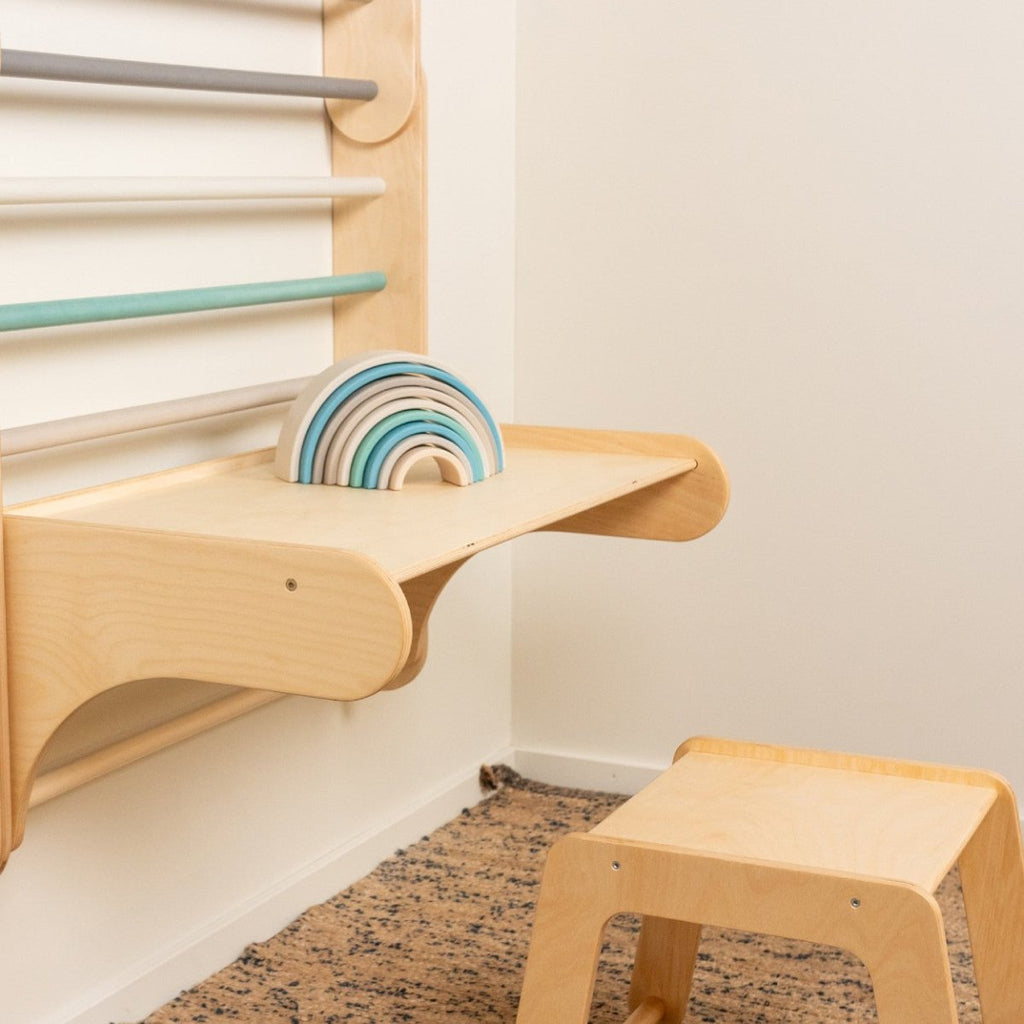 Table & Chair Add-On for 2-in-1 Triangle Climber & Swedish Wall – Natural Wood - Tiny Tugz™