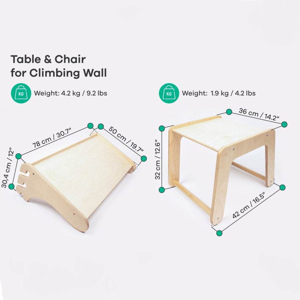 Table & Chair Add-On for 2-in-1 Triangle Climber & Swedish Wall – Natural Wood - Tiny Tugz™