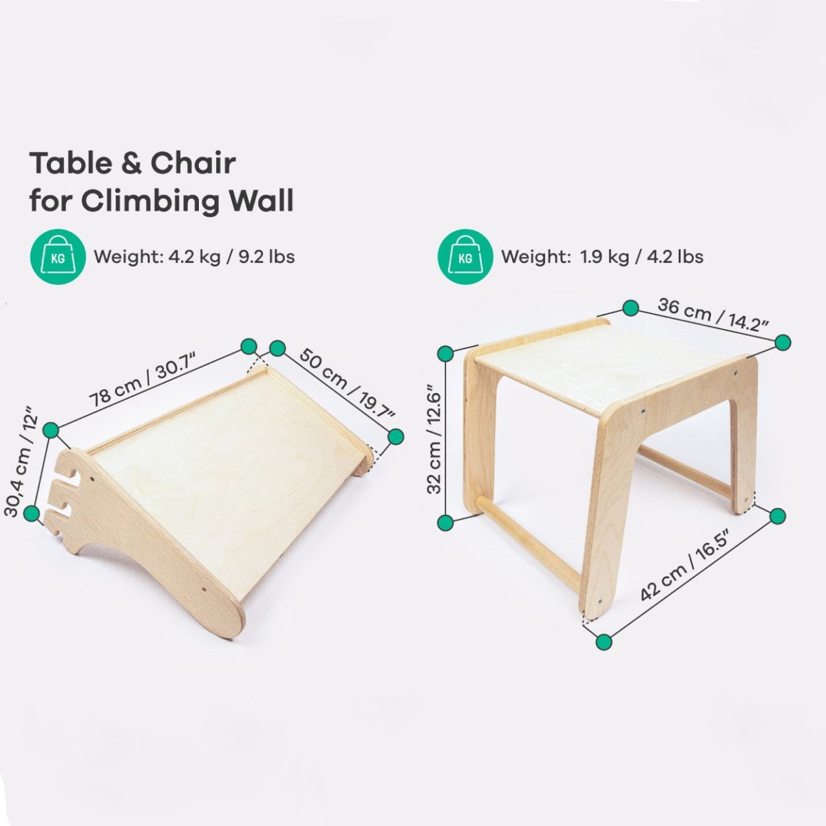 Table & Chair Add-On for 2-in-1 Triangle Climber & Swedish Wall – Natural Wood - Tiny Tugz™