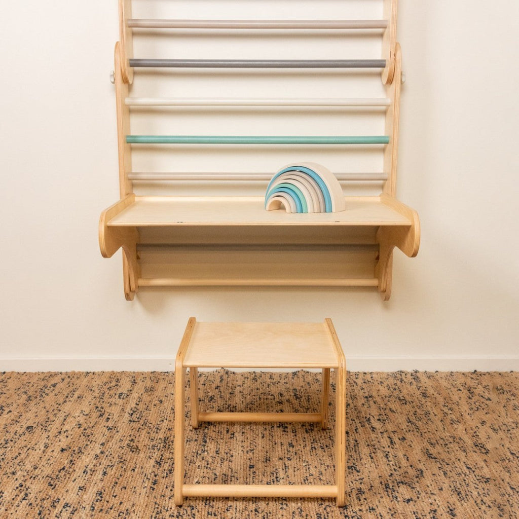 Table & Chair Add-On for 2-in-1 Triangle Climber & Swedish Wall – Natural Wood - Tiny Tugz™