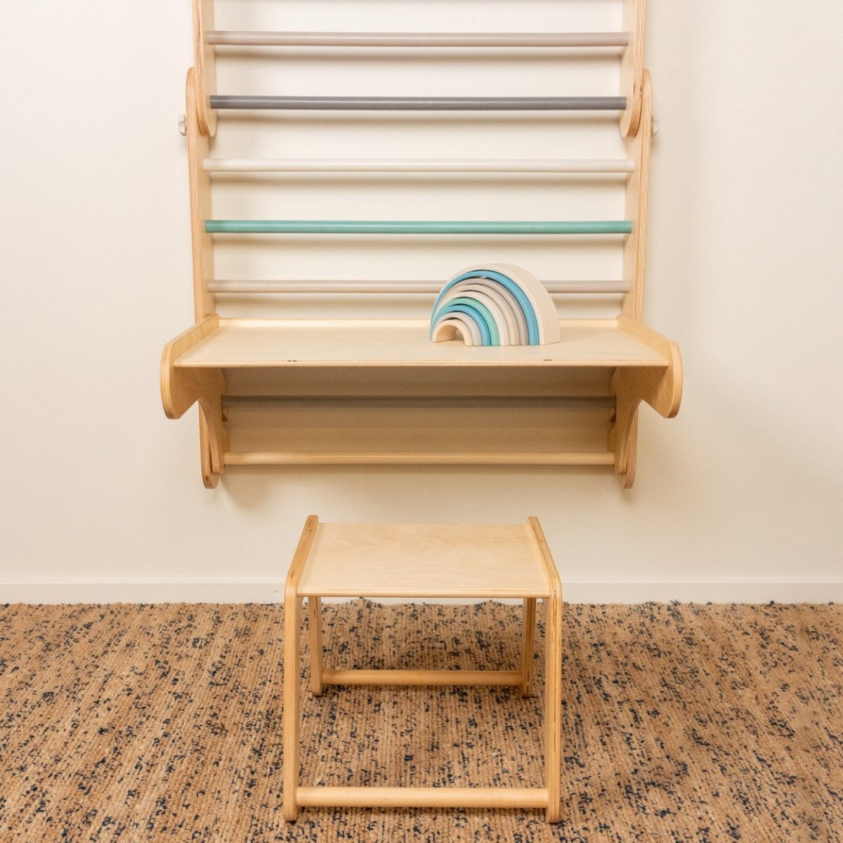 Table & Chair Add-On for 2-in-1 Triangle Climber & Swedish Wall – Natural Wood - Tiny Tugz™