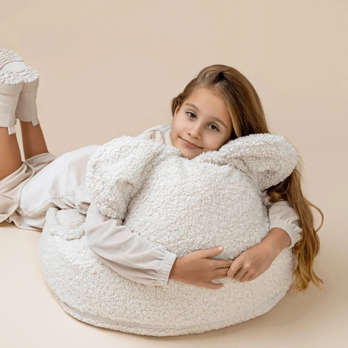 Teddy Fleece Bear Beanbag Pouf for Children (White) - Tiny Tugz™